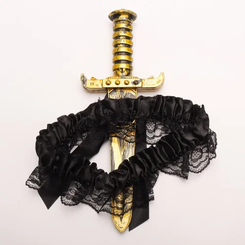 Vista 4 de 2 Pcs Bow Garter with Pirate Dagger Lace Bow Leg Ring Sword Leg Holster for Halloween Dress Up Props Negro
