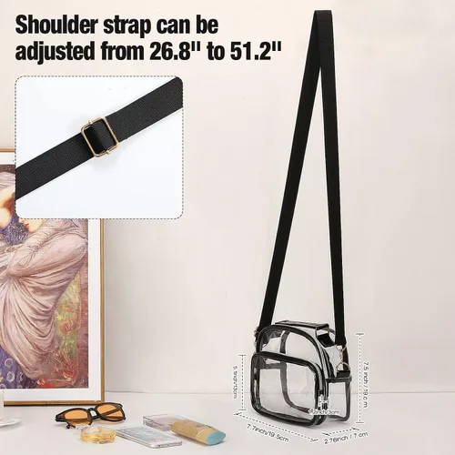 Vista 6 de MoKo Bolsa transparente aprobada para estadios para mujer, bolsa cruzada de gran capacidad con 2 bolsillos y cremallera