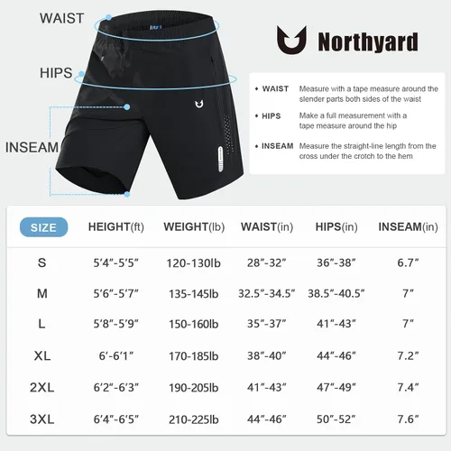 Vista 6 de NORTHYARD Pantalones cortos deportivos ligeros de secado rápido y de 7pulgadas para hombre para senderismo deportes gimnasio correr entrenamiento