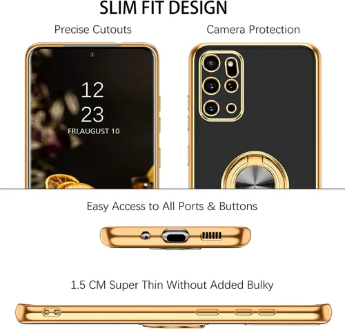 Vista 7 de DUEDUE Funda para Samsung Galaxy S20 Plus con soporte de anillo, rotación de 360 grados, dedo magnético para coche, TPU suave, delgada, funda Negro