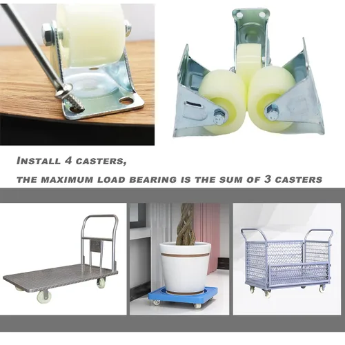 Vista 4 de Ruedas giratorias rígidas de PP de 1 pulgada, placas superiores no giratorias para muebles y banco de trabajo, 8 paquetes