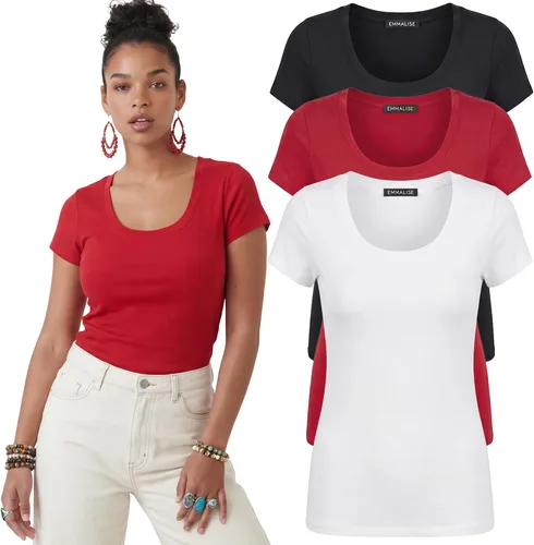 Vista 128 de Emmalise - Camiseta de manga corta para mujer, cuello redondo, estilo básico, pack de valor, tallas junior y grandes
