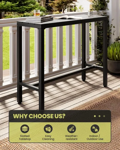 Vista 6 de Crestlive Products Mesa de bar al aire libre, mesa rectangular de 43 pulgadas de altura de mostrador de patio, mesa de pub alta con parte superior