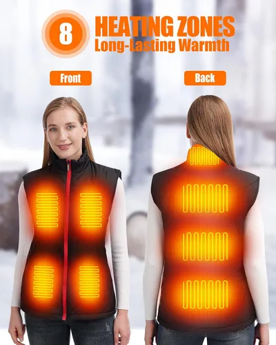 Vista 2 de HEATEDTEK Chaleco térmico para mujer chaleco ligero con calefacción 8 almohadillas de calefacción 3 controles de temperatura sin batería