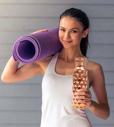 Vista 2 de Botella de agua de cobre 100% puro a prueba de fugas, perfecta para beneficios de salud ayurvédica para deportes, fitness, yoga, botella de agua
