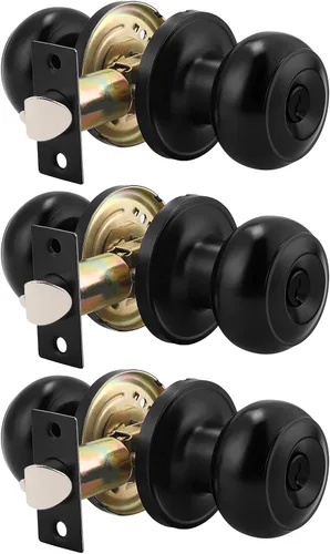 Vista 8 de Probrico Paquete de 2 pomos redondos negros para puerta de entrada sin llave igual, manijas de puerta exterior/interior, manijas de puerta