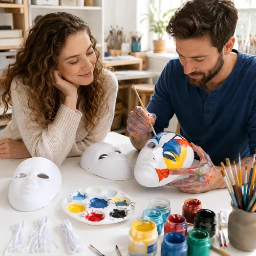 Vista 7 de 60 máscaras de papel maché en blanco blanco DIY máscaras faciales completas