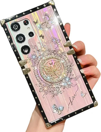 Vista 62 de Funda Rectangular de Lujo Femenina Compatible con iPhone 16 Pro Max Diseñada con Soporte de Anillo de Diamante con Función de Atril