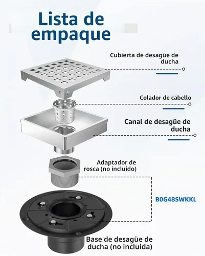 Vista 3 de Drenaje de ducha de 4 pulgadas, moderno drenaje cuadrado de acero inoxidable 304 para baño, drenaje de piso de ducha de níquel cepillado con rejilla