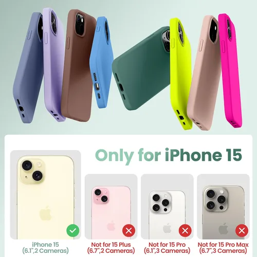Vista 2 de Cordking Funda diseñada para iPhone 15, funda protectora de silicona ultra delgada, a prueba de golpes con [forro de microfibra suave antiarañazos]