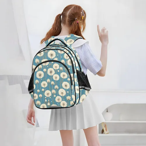 Vista 7 de Mochila de viaje victoriana retro con flor de diente de león blanca para niños, adolescentes, niños, mochila escolar para adolescentes y niños