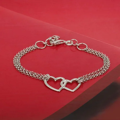 Vista 5 de Vanbelle Pulsera de plata de ley 925 chapada en rodio con doble corazón y cadena múltiple para mujeres y niñas, Metal
