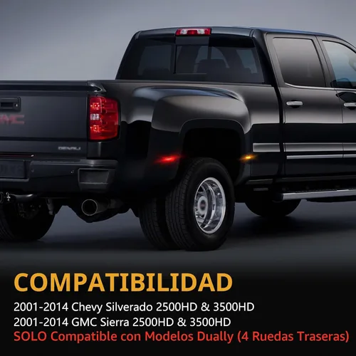 Vista 2 de Gempro Luces LED de doble guardabarros laterales para Chevy Silverado GMC Sierra 2500 3500 2001-2014 rojo ámbar, luces de marcador de cama de doble