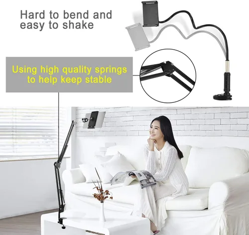 Vista 4 de SAMHOUSING Soporte para tableta para cama, soporte de montaje para cama giratorio de 360 grados con brazo de aluminio para iPad, iPhoneXS, N-Switch