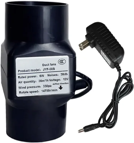 Vista 8 de 2 Inch Inline Duct Fan with Speed Controller 12V 6w Air Cooling Exhaust Blower for Grow Tent Ventilation System Hydroponics,Black