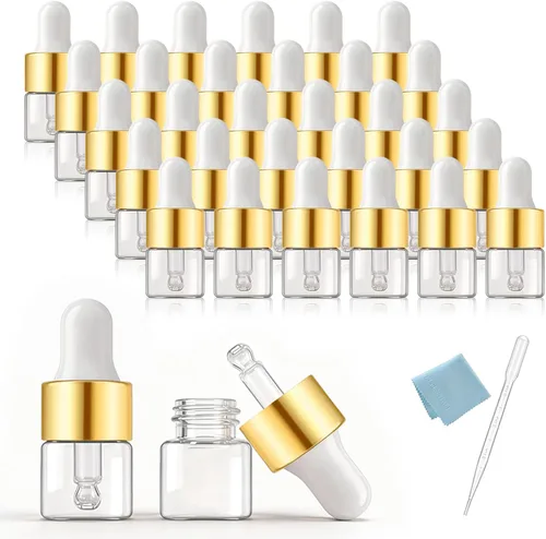 Vista 8 de Paquete de 15 botellas con cuentagotas de 0.3 fl oz para aceite de cutícula, pequeña muestra, botellas goteras de aceite esencial para viajes 15