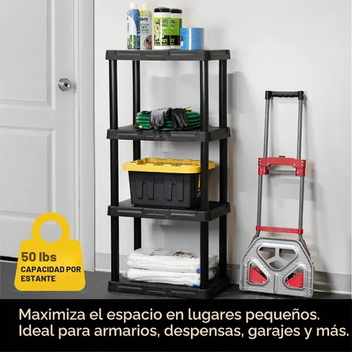 Vista 3 de CENTREX 4-Tier Light Duty Plastic Storage Shelves, Black, 50lbs/shelf