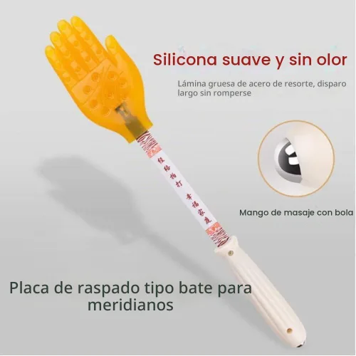 Vista 4 de Pai Sha Board Multifunción Pai Sha Board Silicona Cinco Dedos Meridiano palmaditas Pequeña Mano Amarilla Masaje de Silicona Masaje Stick