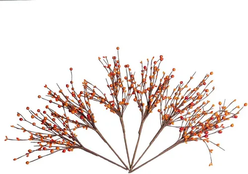 Vista 2 de JINGHONG Paquete de 6 tallos de bayas de otoño de 43 cm de alto, púas de bayas naranjas artificiales, púas florales artificiales para jarrones Baya