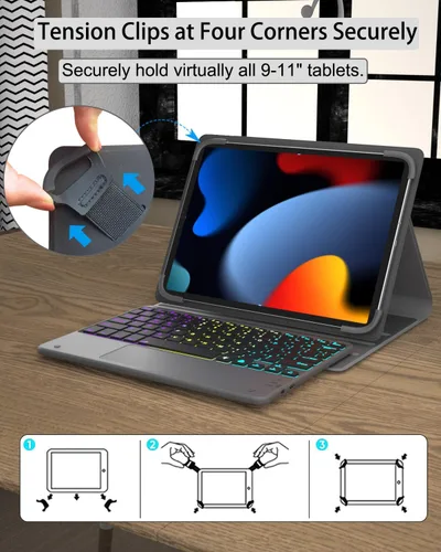Vista 3 de Teclado Universal para Tableta con Funda de Touchpad para Tabletas de 9", 9.7", 10.1", 10.2", 10.5", 10.9", 11", Teclado Inalámbrico