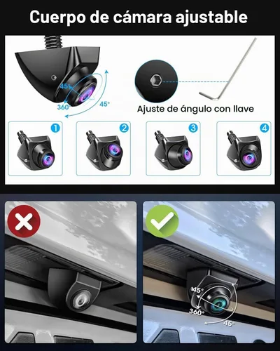 Vista 3 de 【Rotación de 360°】 Cámara de respaldo AHD 1080P para coche Super visión nocturna 170° gran angular cámara inversa IP69 impermeable cámara