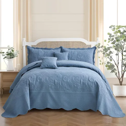 Vista 23 de Colcha extragrande tamaño King, diseño de patrón paisley, funda de cama ligera, reversible, 5 piezas, 100% microfibra, amarillo marfil Cobertura