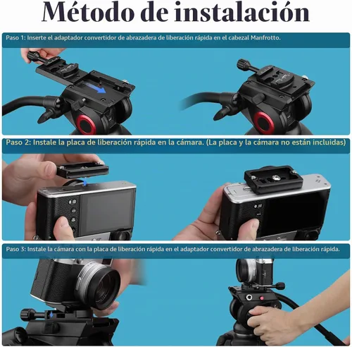 Vista 4 de Haoge CP-MA90 Adaptador de abrazadera QR de placa de liberación rápida para cabezal de video líquido Manfrotto para trípode seleccionado a Adaptador
