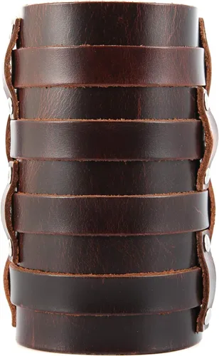 Vista 7 de HZMAN Brazalete ancho de cuero para hombre con correa triple y hebilla de cierre de armadura para brazo, 4 filas