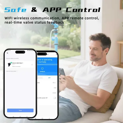 Vista 2 de Temporizador de agua inteligente de 1/2 "- Sensor de apagado automático, válvula de bola motorizada inteligente de acero inoxidable, conexión USB