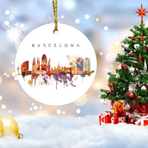 Vista 5 de Adornos de ciudad para árboles de Navidad, adorno de cerámica de Barcelona, decoración del hogar, colgantes colgantes, adornos conmemorativos
