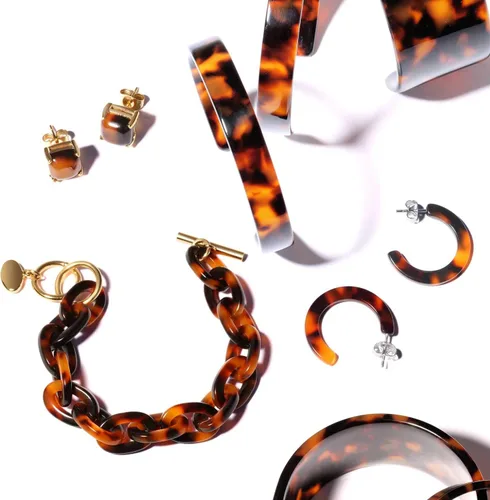 Vista 5 de Aretes de aro hexagonales con forma cuadrada de tortuga marrón para mujer, acero inoxidable chapado en oro de 14 quilates