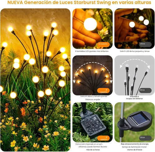 Vista 2 de Luces solares para exteriores (2 paquetes - 16 LED), luces solares para jardín ASMAD, decoraciones al aire libre, luz de luciérnaga para decoración