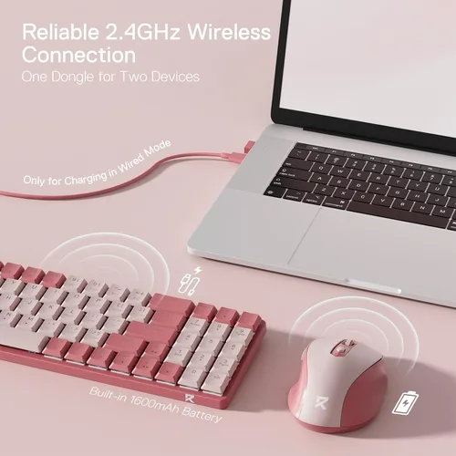 Vista 3 de Redragon BS135 Combo de Teclado y Mouse Inalámbrico, Teclado Mecánico de Bajo Perfil 75% de 78 Teclas 2.4Ghz Inalámbrico con Batería Recargable, Luz