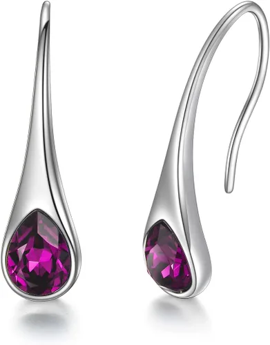 Vista 24 de Pendientes de gancho modernos pequeños de plata de ley 925 con forma de pera y cristales de Austria