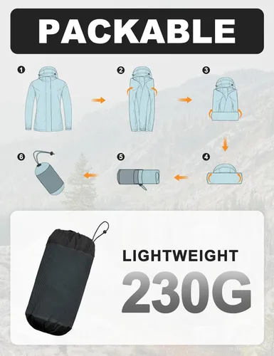 Vista 6 de Little Donkey Andy Women's Packable Waterproof Hooded Rain Jacket Negro