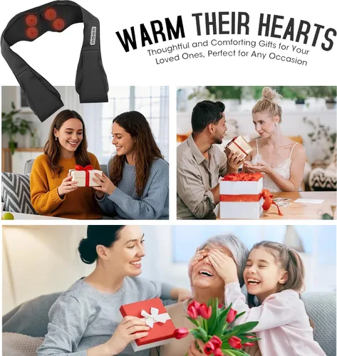 Vista 7 de Shiatsu masajeador de espalda, hombros y cuello con calor, amasado eléctrico 4D para aliviar los tejidos profundos, regalos ideales para mujeres