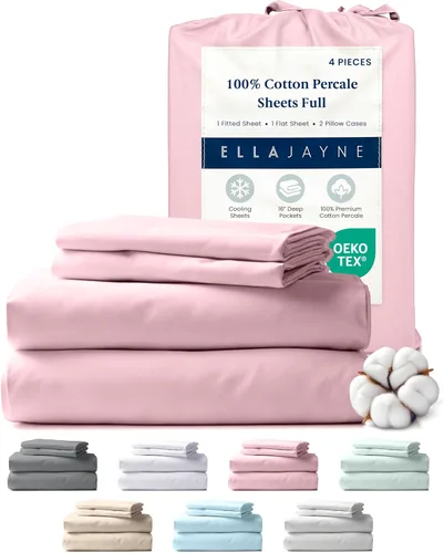 Vista 10 de Ella Jayne Sábanas de percal tamaño individual (3 piezas) Permium 100% algodón percal TC300, colección de lujo de hotel, bolsillos profundos y juego