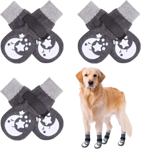 Vista 8 de BEAUTYZOO Calcetines antideslizantes para perros, zapatos de perro para pavimento frío/caliente, protectores de patas con empuñaduras, 3 pares