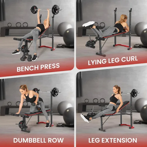 Vista 5 de OPPSDECOR Foldable Weight Bench Set with Preacher Curl Pad and Squat Rack, 660LBS Adjustable Bench Press with Leg Extension and Leg Curl, Incline