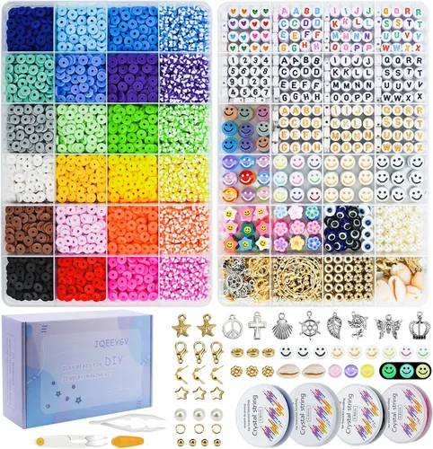Vista 9 de JQEEYGV Kit para hacer pulseras 3 cajas - 11,000 piezas de cuentas de arcilla - 48 colores de moda de cuentas para kit de pulseras de amistad