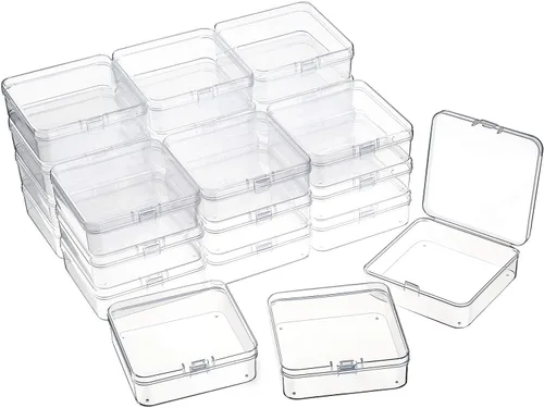 Vista 16 de 24 paquetes de recipientes pequeños de plástico transparente para almacenamiento de cuentas con tapa con bisagras para almacenamiento de objetos