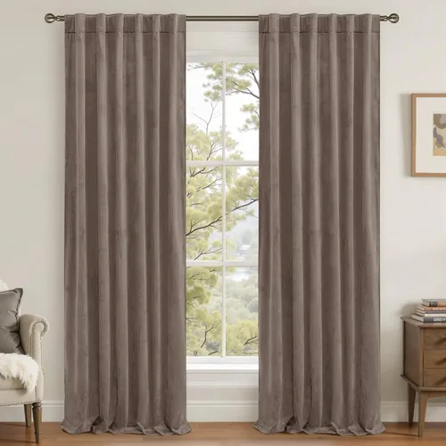 Vista 32 de LAMIT - Paneles de terciopelo beige para sala de estar de 72 pulgadas de largo, elegantes cortinas aisladas térmicamente e insonorizadas