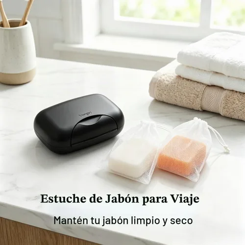 Vista 6 de Contenedor para jabón, estuche portátil para guardar jabón en barra para baño y cocina (negro)