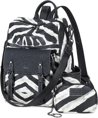 Vista 14 de AGLOD Mochila de cuero sintético para mujer, bolsos de viaje de moda para mujer, bolsos de viaje de trabajo de imitación, Beige- negro-marrón