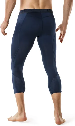 Vista 5 de TSLA Pantalones de compresión 34 para hombre, mallas de entrenamiento para correr, leggings atléticos capri de secado fresco, capa base de yoga