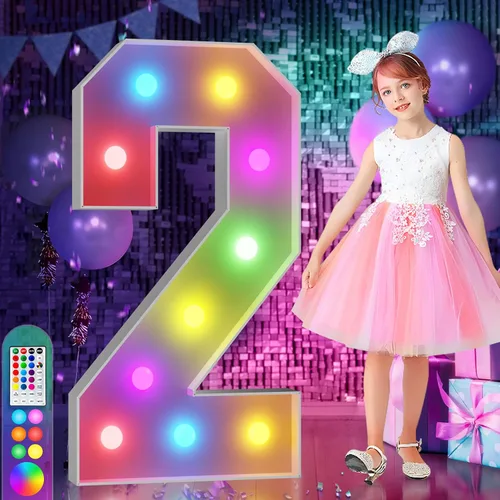 Vista 25 de Imprsv Letras coloridas de marquesina de 3 pies y letras grandes iluminadas RGB con control remoto, decoraciones de fiesta de cumpleaños Carta