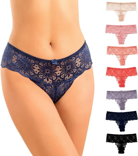 Vista 4 de Alyce Intimates - Tanga de encaje para mujer, paquete de 7