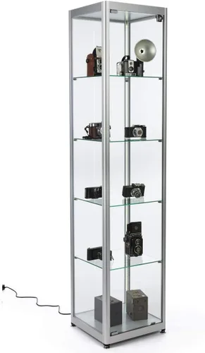 Vista 9 de Displays2go Torre de vidrio templado multinivel con iluminación - Negro (DCKDMT16B)