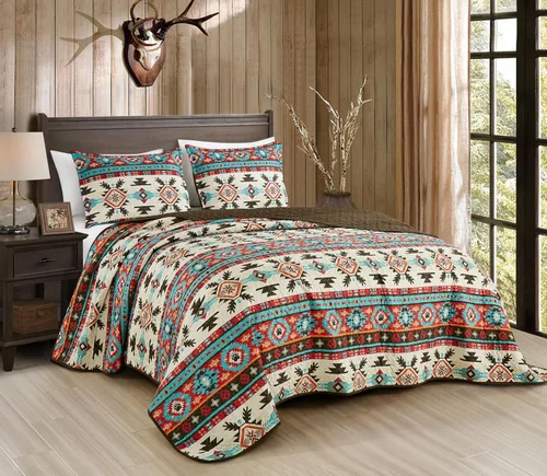 Vista 18 de Chezmoi Collection Remy - Juego de edredón de 2 piezas con motivo geométrico del suroeste, multicolor, gris, blanco, marrón claro, juego de colcha