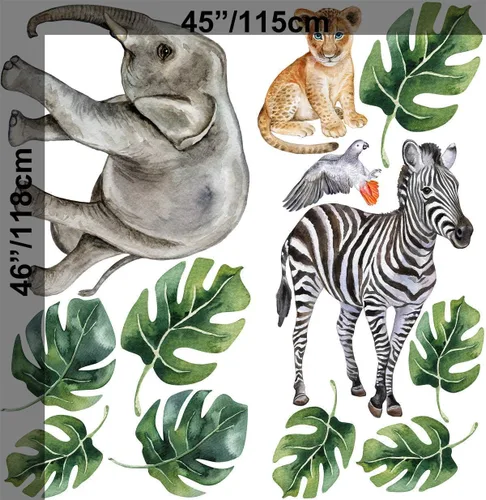 Vista 4 de Kids Wall Decals Nursery Tropical Wall Sticker Safari Animals Decal Exotic Decals Leaf Wall Sticker Kids Room Nursery